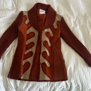 Vintage Maroon Patchwork Button-Front Cardigan Jacket